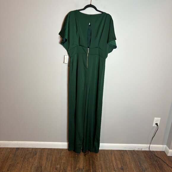 NWT Alexia Admor Wide-Leg Satin Jumpsuit Dark Green - Picture 7 of 8